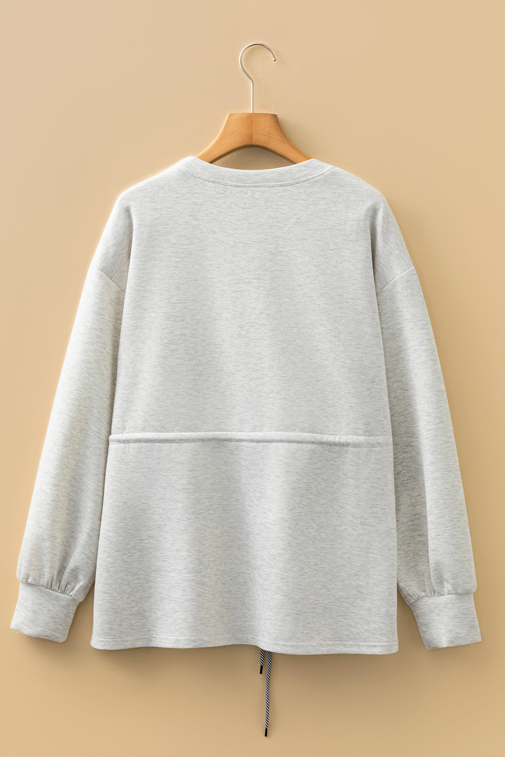 Light Grey Drawstring Waist Tunic Sweatshirt Long Sleeve For Women Cozy Relaxed Fit Soft Fleece Dear-Lover Dropshipping